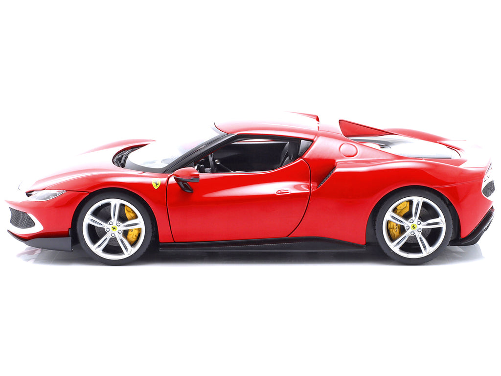 Ferrari 296 GTB Assetto Fiorano Red with White Stripes 'Race + Play' Series 1/18 Diecast Model Car by Bburago