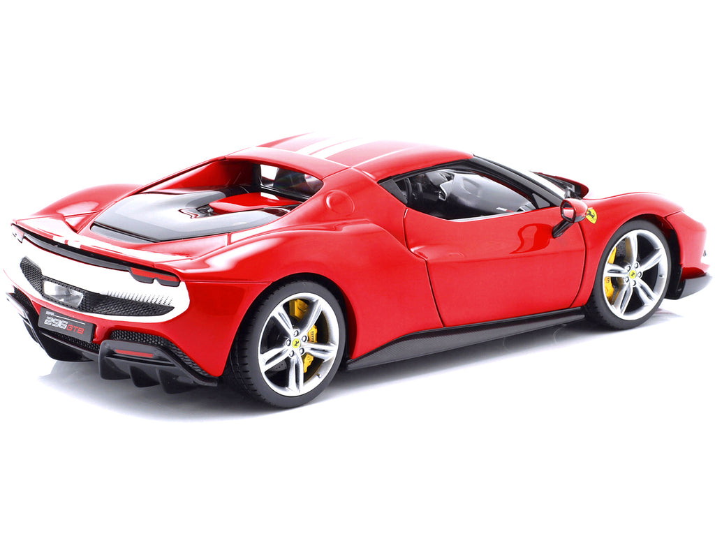 Ferrari 296 GTB Assetto Fiorano Red with White Stripes 'Race + Play' Series 1/18 Diecast Model Car by Bburago