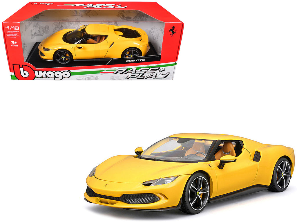 Ferrari 296 GTB Yellow 'Race + Play' Series 1/18 Diecast Model Car by Bburago
