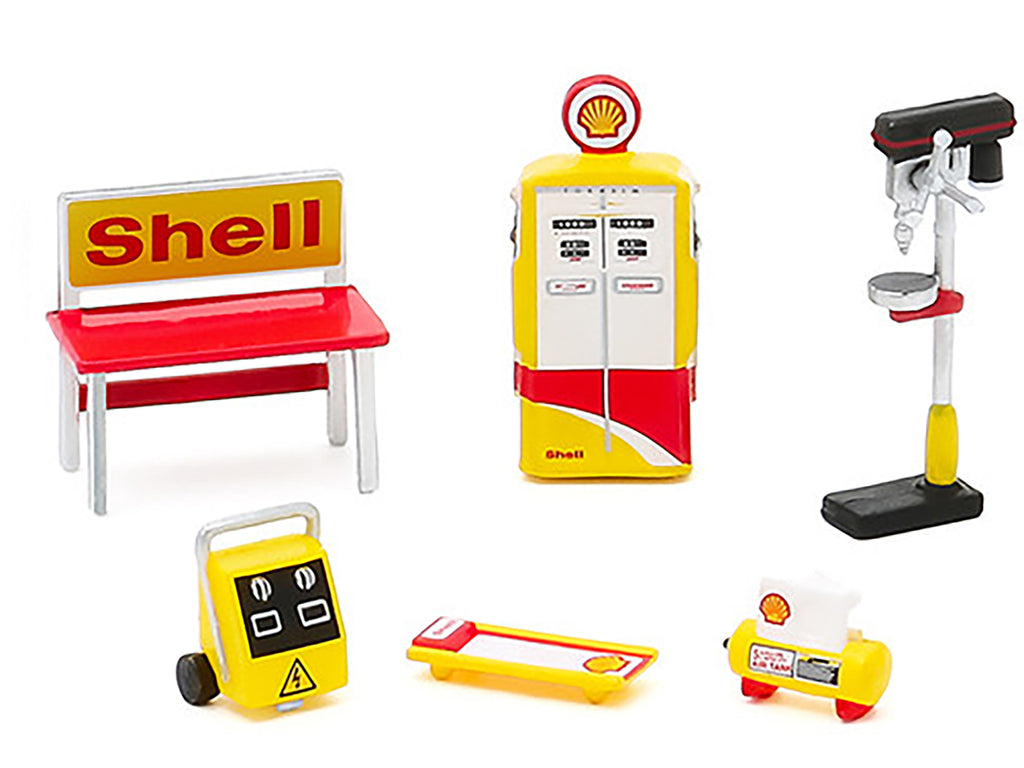 'Shell Oil' 6 piece Shop Tools Set 'Shop Tool Accessories' Series 3 1/64 by Greenlight