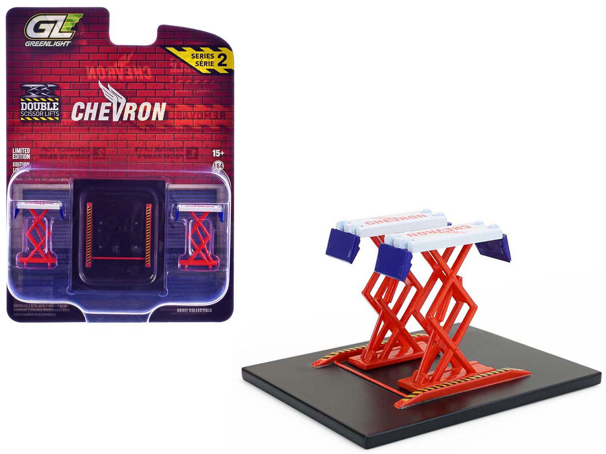 Automotive Double Scissor Lift 'Chevron' White and Red 'Double Scissor Lifts' Series 2 1/64 Diecast Model by Greenlight