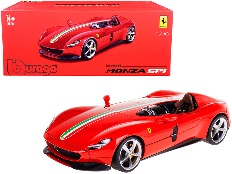 Ferrari Monza SP1 Red with Italian Flag Stripes 'Signature Series' 1/18 Diecast Model Car by Bburago