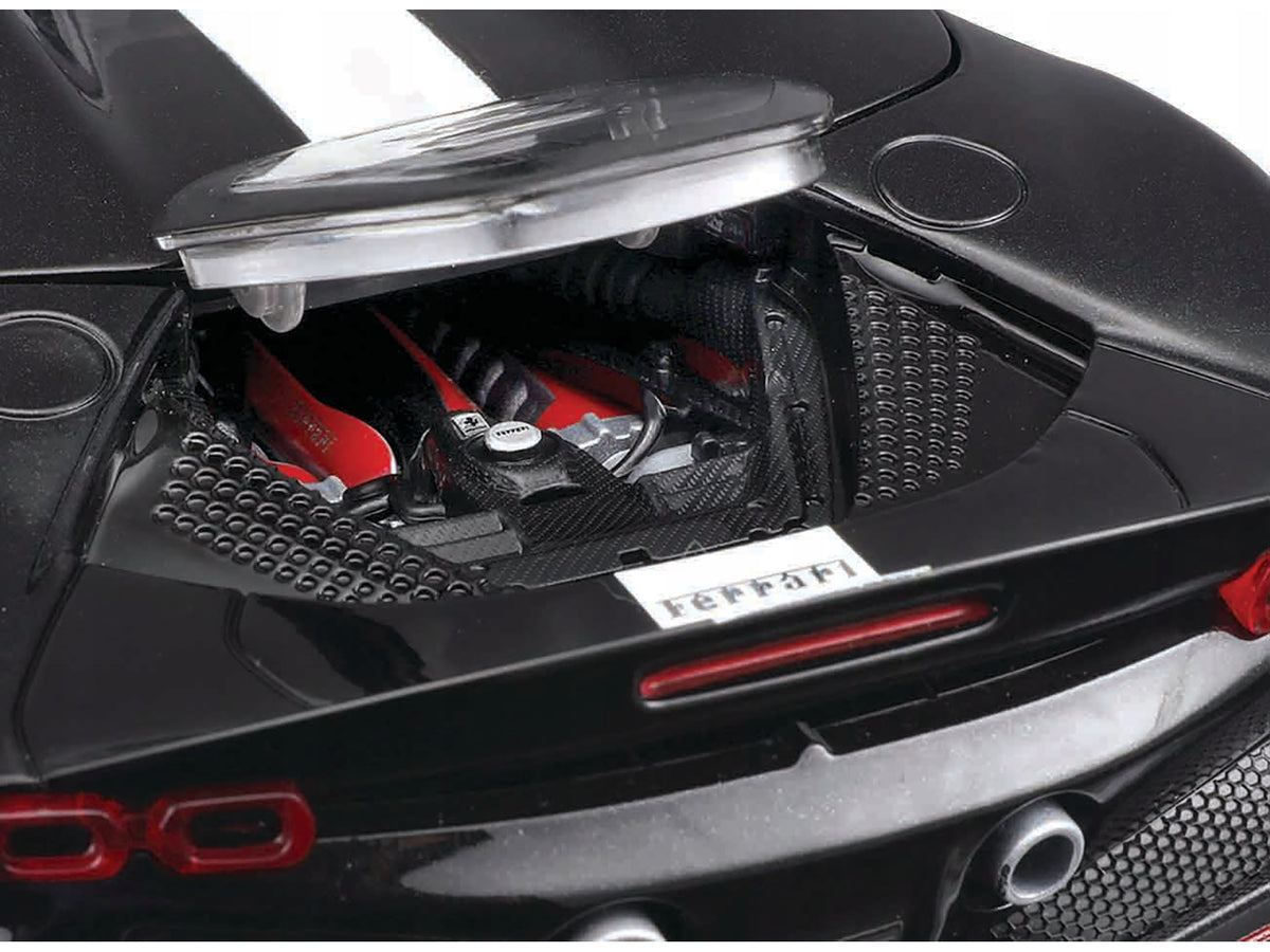 Ferrari SF90 Spider Assetto Fiorano Black Metallic with White Stripes 'Signature Series' 1/18 Diecast Model Car by Bburago