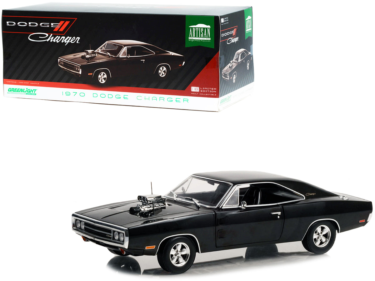 1970 Dodge Charger with Blown Engine Black 'Artisan Collection' Series 1/18 Diecast Model Car by Greenlight