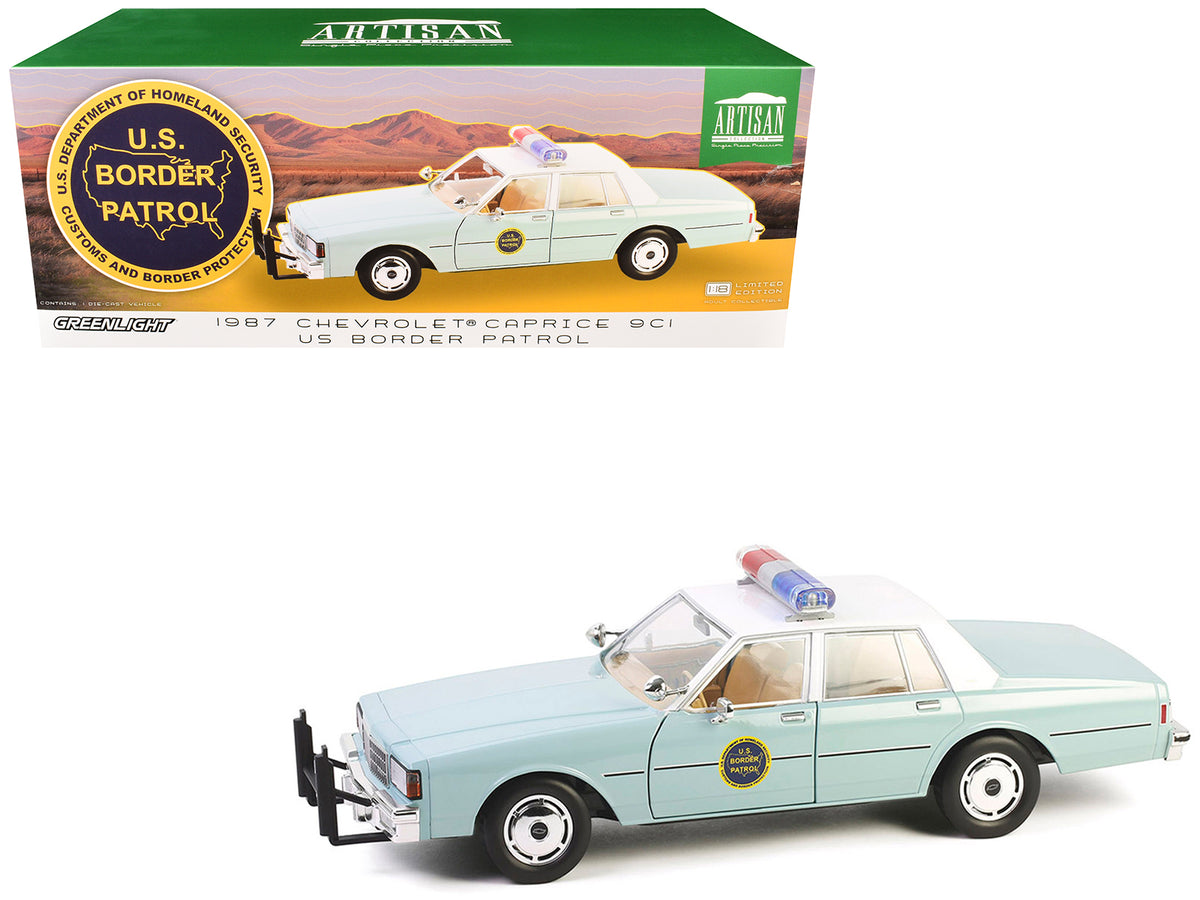 1987 Chevrolet Caprice 9C1 'US Border Patrol' Light Green with White Top 'Artisan Collection' 1/18 Diecast Model Car by Greenlight