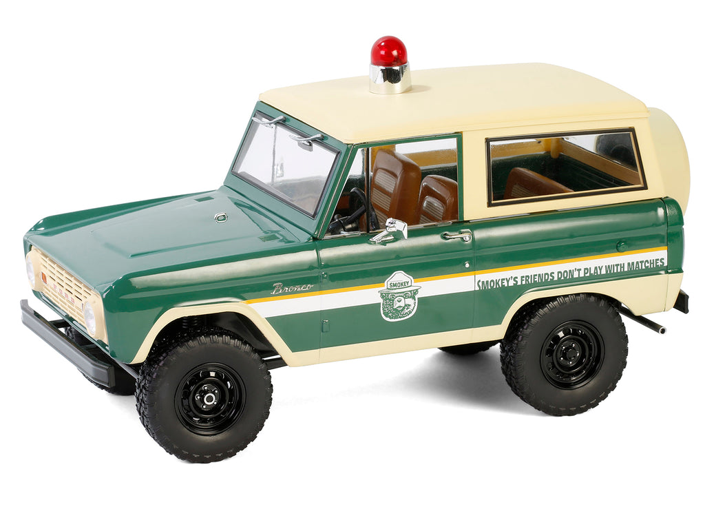 1967 Ford Bronco 'Smokey Bear Forest Ranger' Green and Cream with White Stripes 'Artisan Collection' 1/18 Diecast Model Car by Greenlight