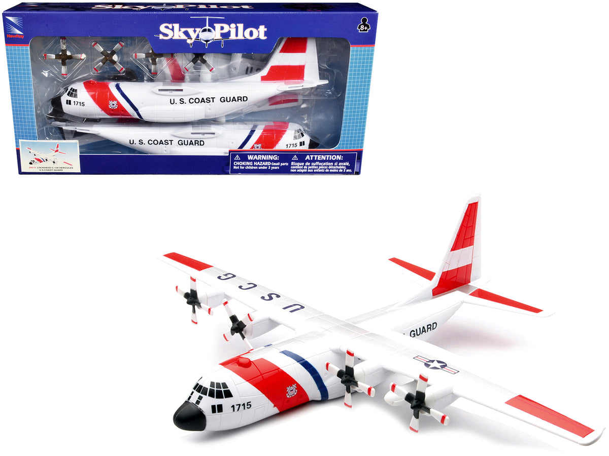 Model Kit Lockheed C-130 Hercules Transport Aircraft White and Red 'United States Coast Guard' Snap Together Plastic Model Kit by New Ray