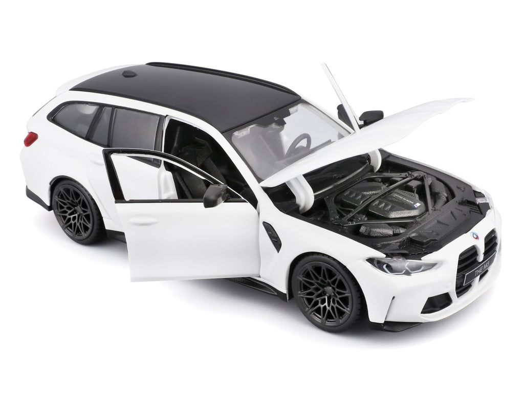 2023 BMW M3 Touring White with Black Top 1/24 Diecast Model Car by Bburago