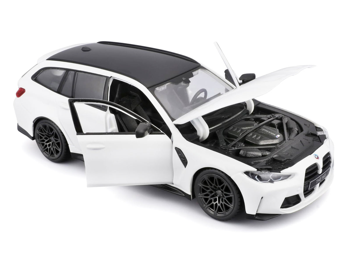 2023 BMW M3 Touring White with Black Top 1/24 Diecast Model Car by Bburago