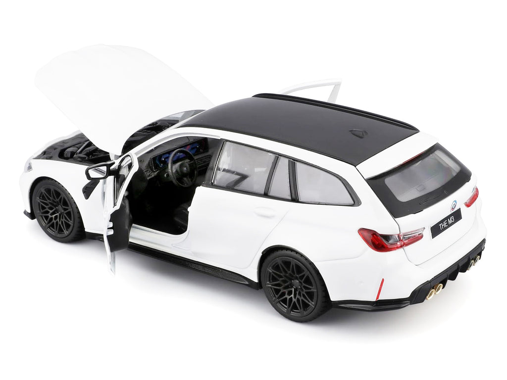 2023 BMW M3 Touring White with Black Top 1/24 Diecast Model Car by Bburago