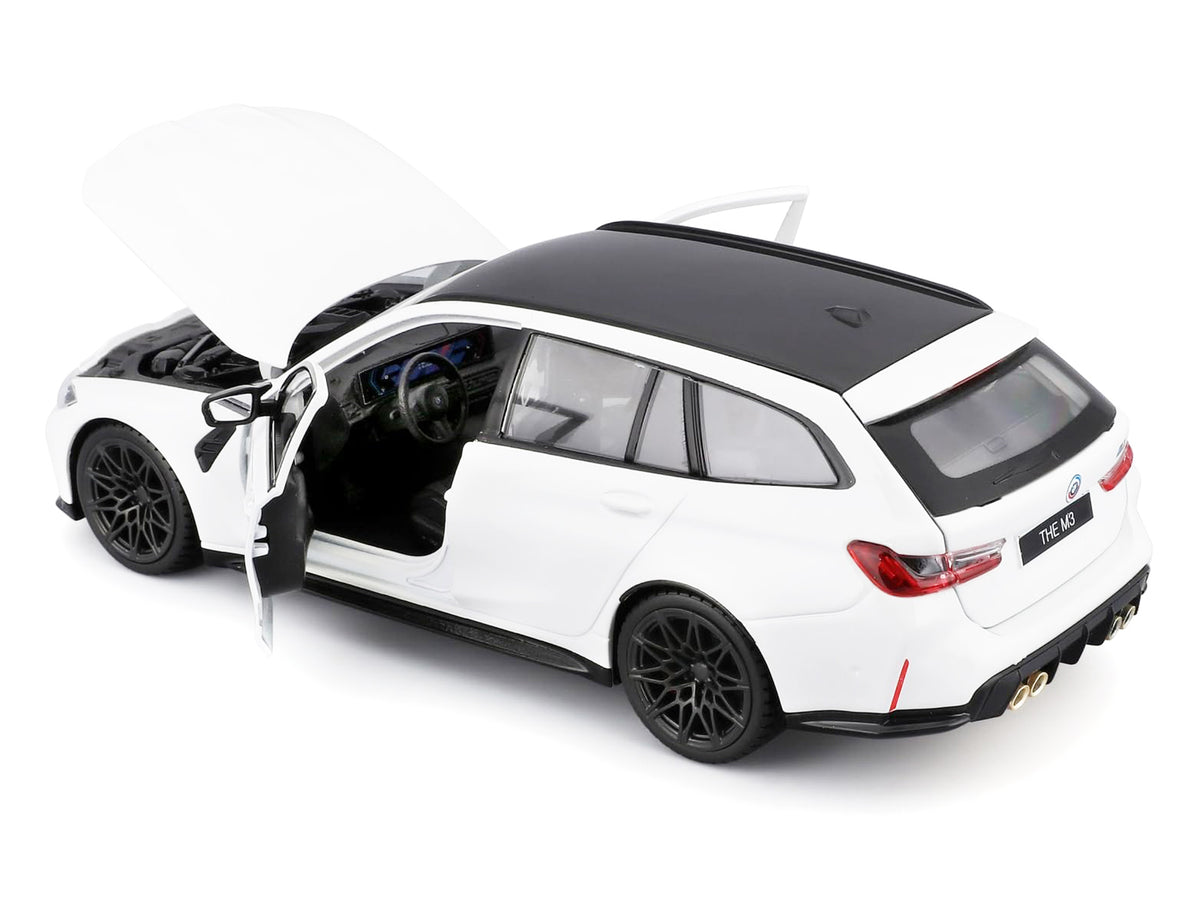 2023 BMW M3 Touring White with Black Top 1/24 Diecast Model Car by Bburago