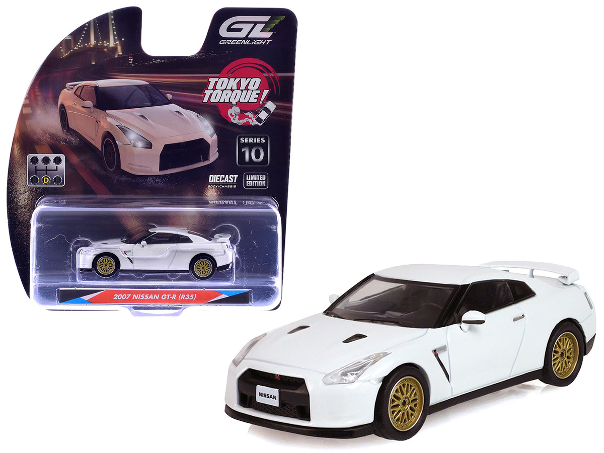 2007 Nissan GT-R (R35) Pearl White with Gold Wheels 'Tokyo Torque' Series 10 1/64 Diecast Model Car by Greenlight