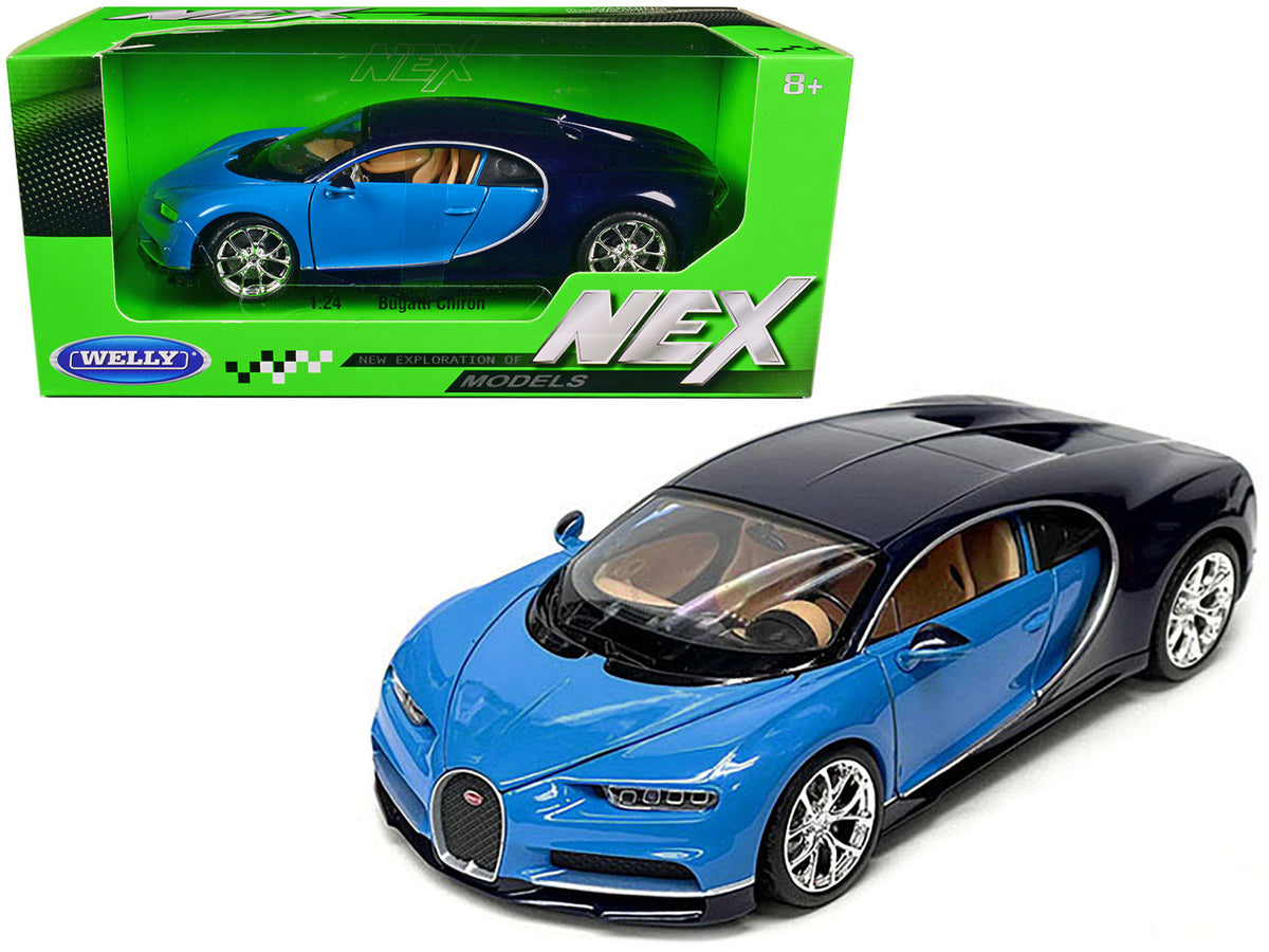 Bugatti Chiron Blue and Dark Blue Two-Tone 'NEX Models' Series 1/24 Diecast Model Car by Welly