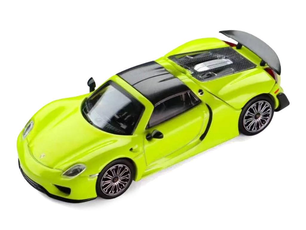 Porsche 918 Spyder Acid Green with Carbon Top 1/64 Diecast Model Car by Trends Hobby