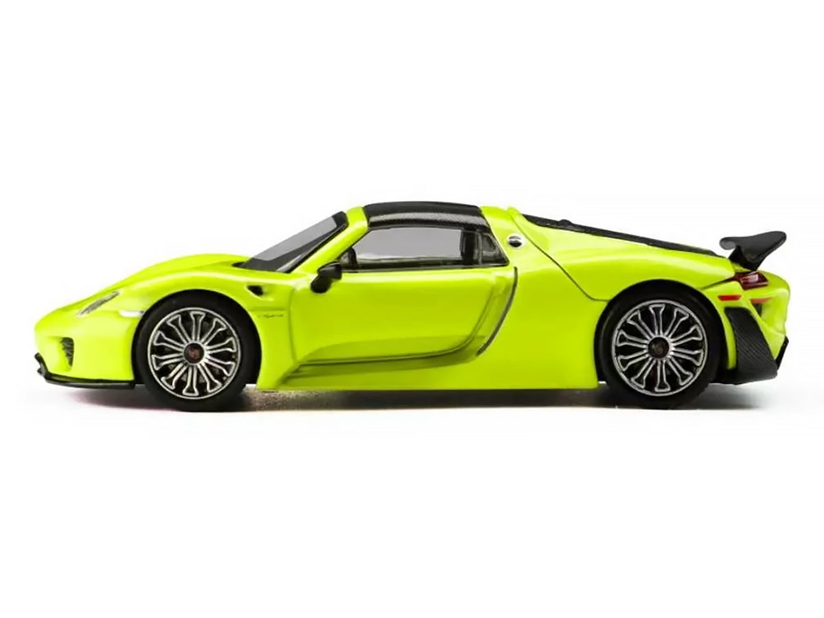 Porsche 918 Spyder Acid Green with Carbon Top 1/64 Diecast Model Car by Trends Hobby