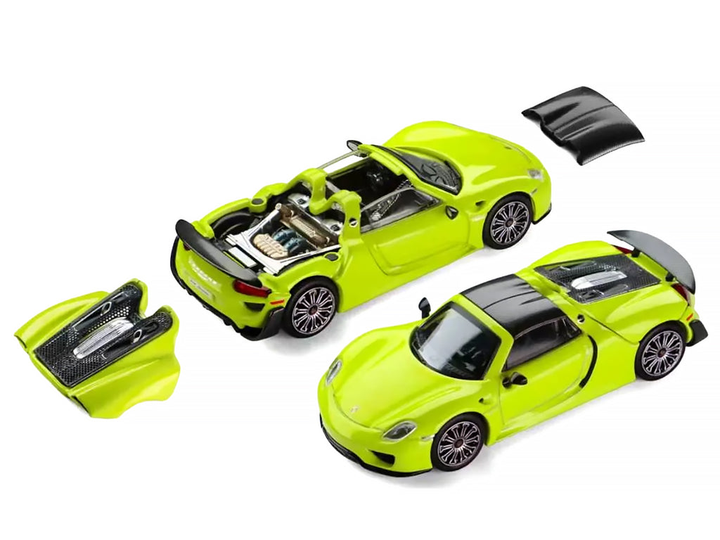 Porsche 918 Spyder Acid Green with Carbon Top 1/64 Diecast Model Car by Trends Hobby