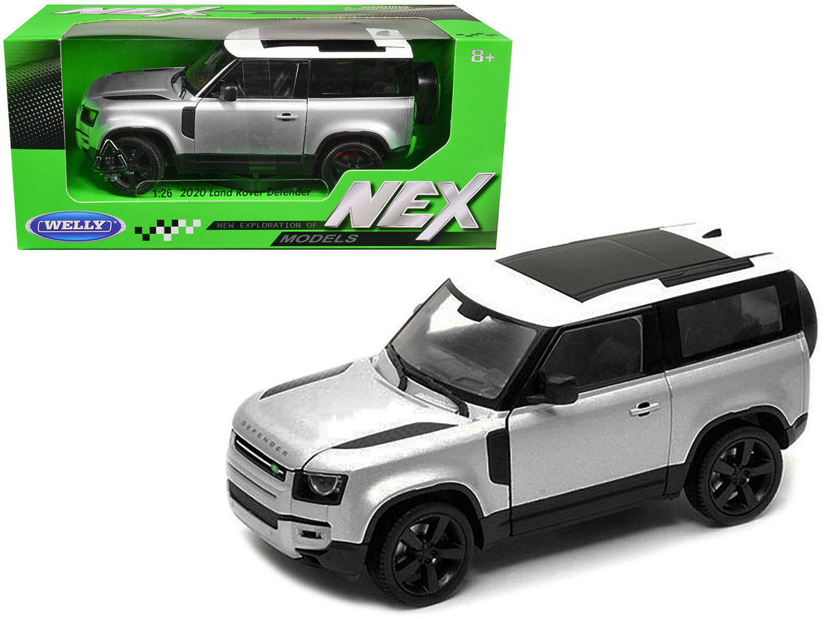 2020 Land Rover Defender Silver Metallic with White Top 'NEX Models' 1/26 Diecast Model Car by Welly