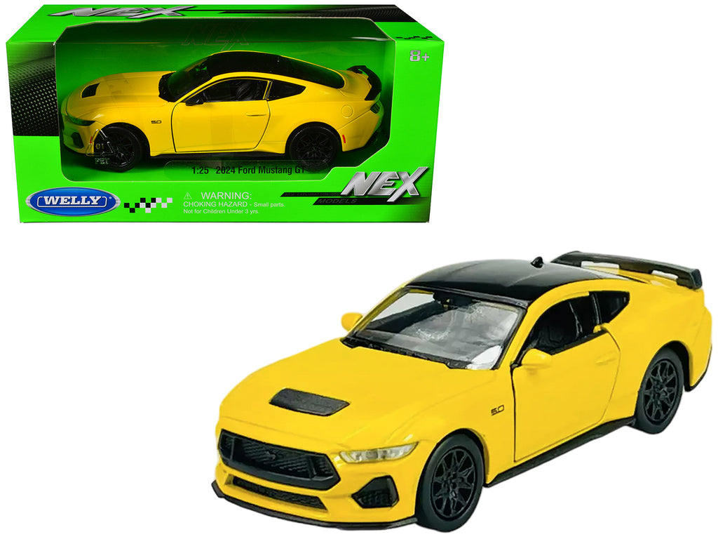 2024 Ford Mustang GT 5.0 Yellow with Black Top 'NEX Models' Series 1/25 Diecast Model Car by Welly