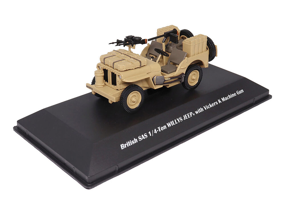 British SAS 1/4-Ton Willys Jeep with Vickers K Machine Gun Desert Sand 'British Royal Army' 1/43 Diecast Model by Militaria Die Cast