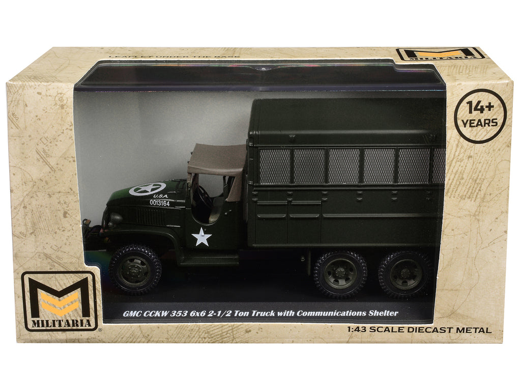 GMC CCKW 353 6x6 2-1/2 Ton Truck with Communications Shelter Olive Drab 'United States Army' 1/43 Diecast Model by Militaria Die Cast