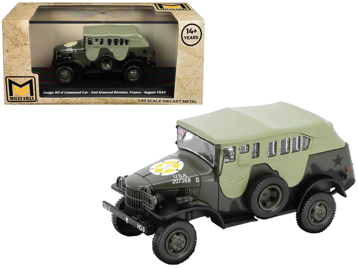 Dodge WC-6 Command Car with Canvas Top Olive Drab '2nd Armored Division France' (1944) United States Army 1/43 Diecast Model by Militaria Die Cast