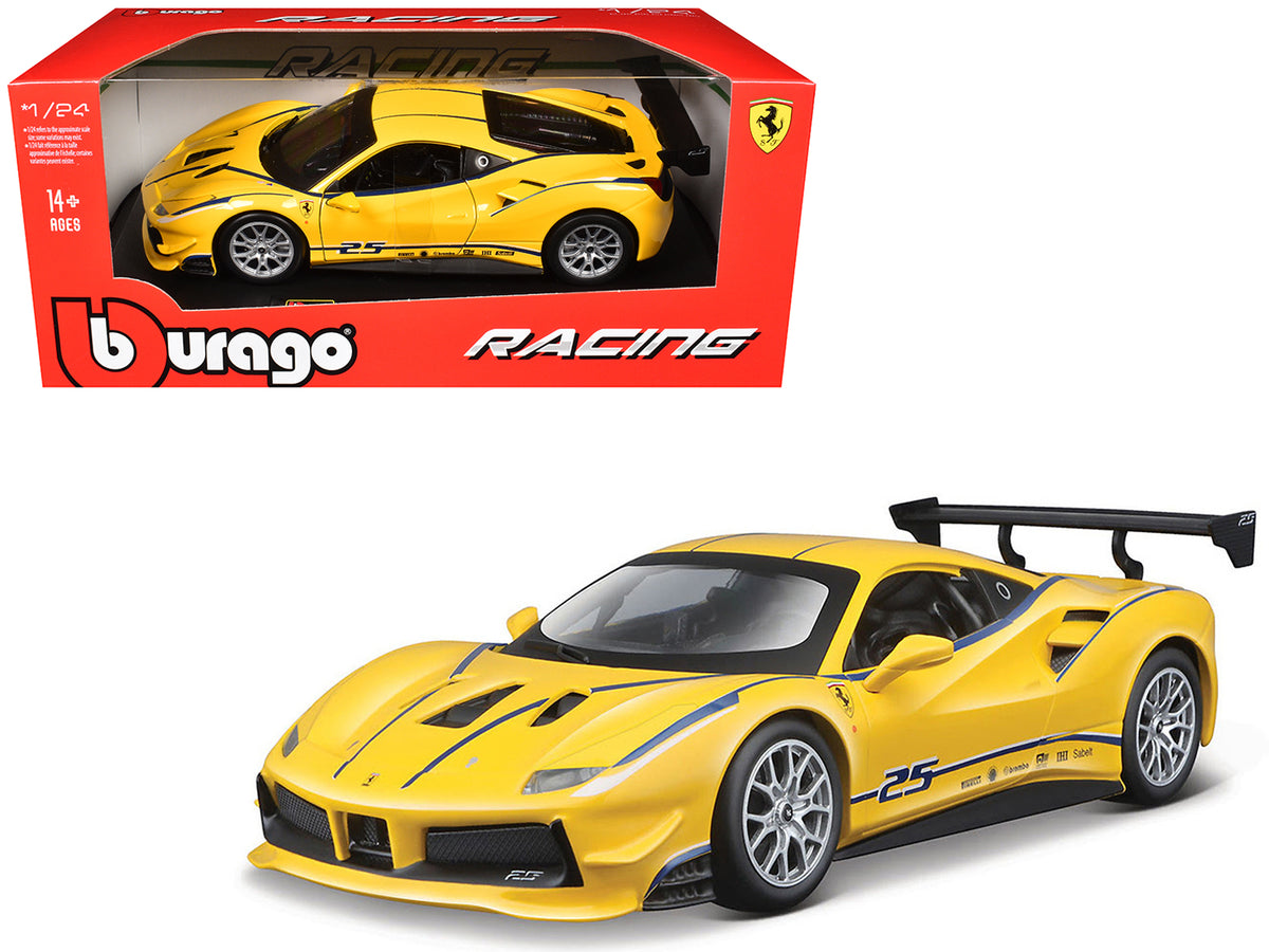 Ferrari 488 Challenge #25 Yellow with Blue Stripes 'Ferrari Racing' 1/24 Diecast Model Car by Bburago