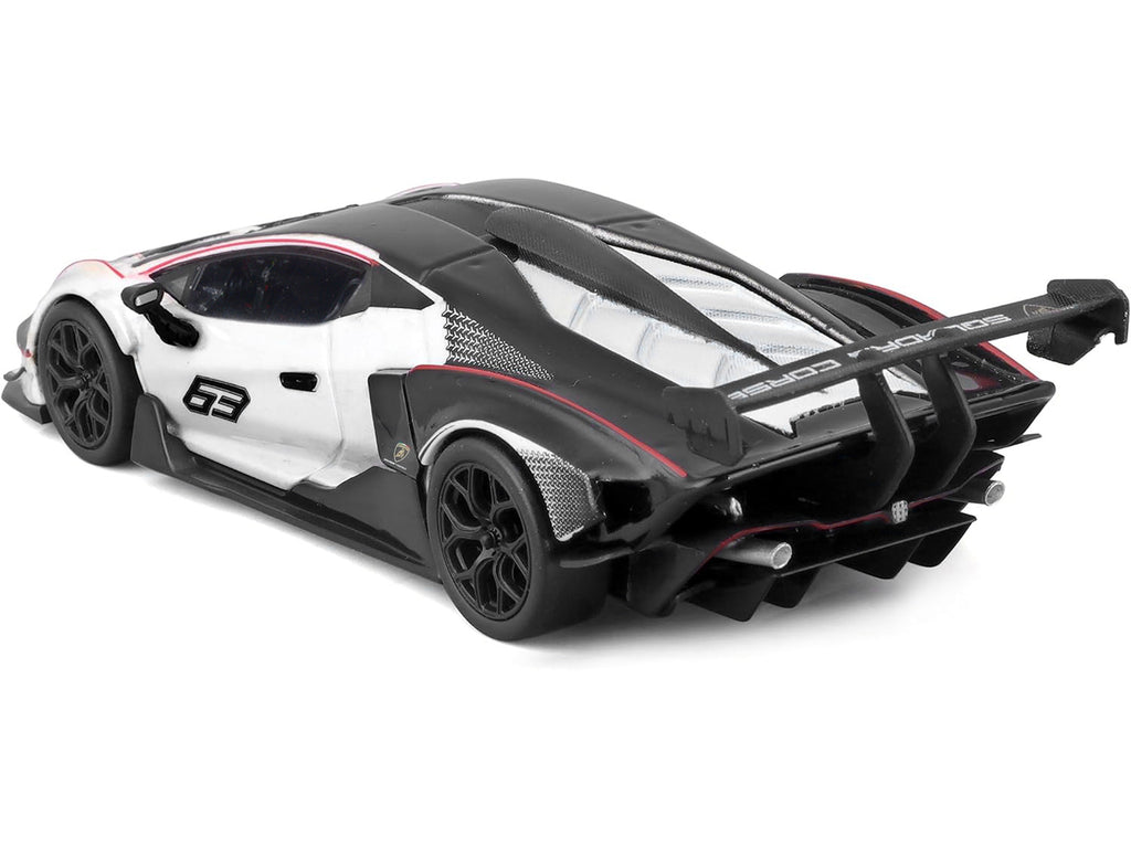 Lamborghini Essenza SCV12 #63 White and Black 'Squadra Corse' 'Race' Series 1/24 Diecast Model Car by Bburago