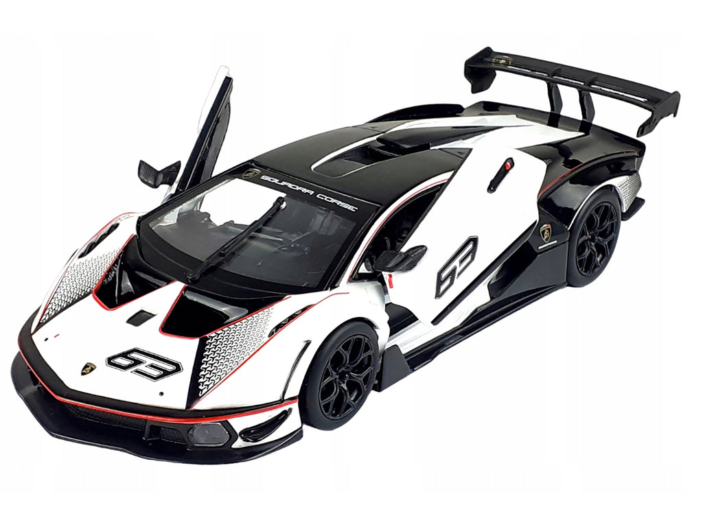 Lamborghini Essenza SCV12 #63 White and Black 'Squadra Corse' 'Race' Series 1/24 Diecast Model Car by Bburago