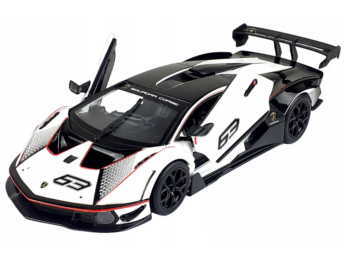 Lamborghini Essenza SCV12 #63 White and Black 'Squadra Corse' 'Race' Series 1/24 Diecast Model Car by Bburago
