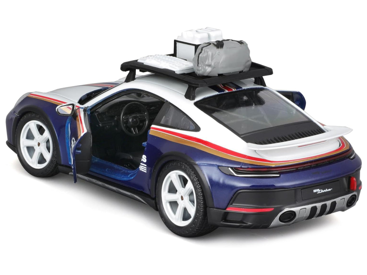 Porsche 911 Dakar #953 'Roughroads Porsche' Blue and White with Stripes and Roof Rack 'Race' Series 1/24 Diecast Model Car by Bburago