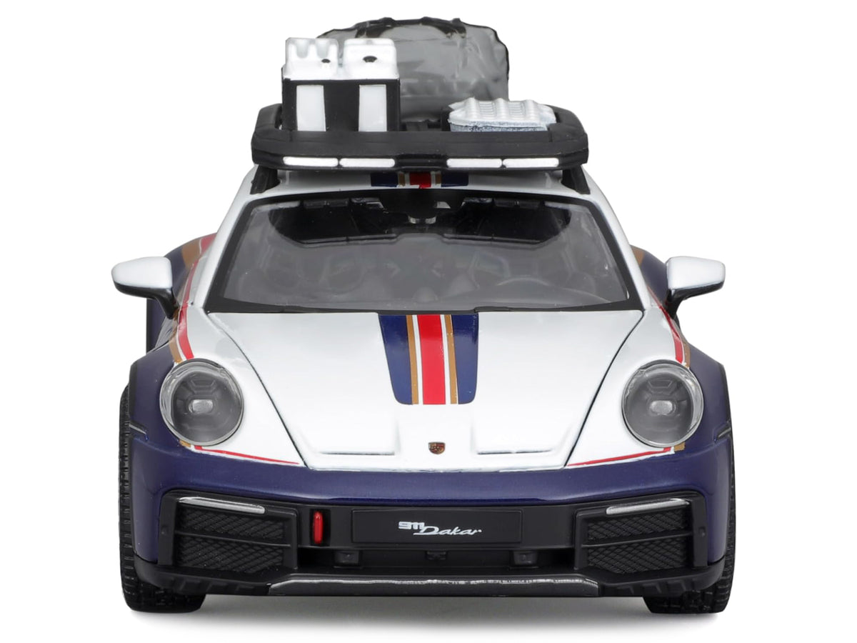 Porsche 911 Dakar #953 'Roughroads Porsche' Blue and White with Stripes and Roof Rack 'Race' Series 1/24 Diecast Model Car by Bburago