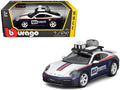 Porsche 911 Dakar #953 'Roughroads Porsche' Blue and White with Stripes and Roof Rack 'Race' Series 1/24 Diecast Model Car by Bburago