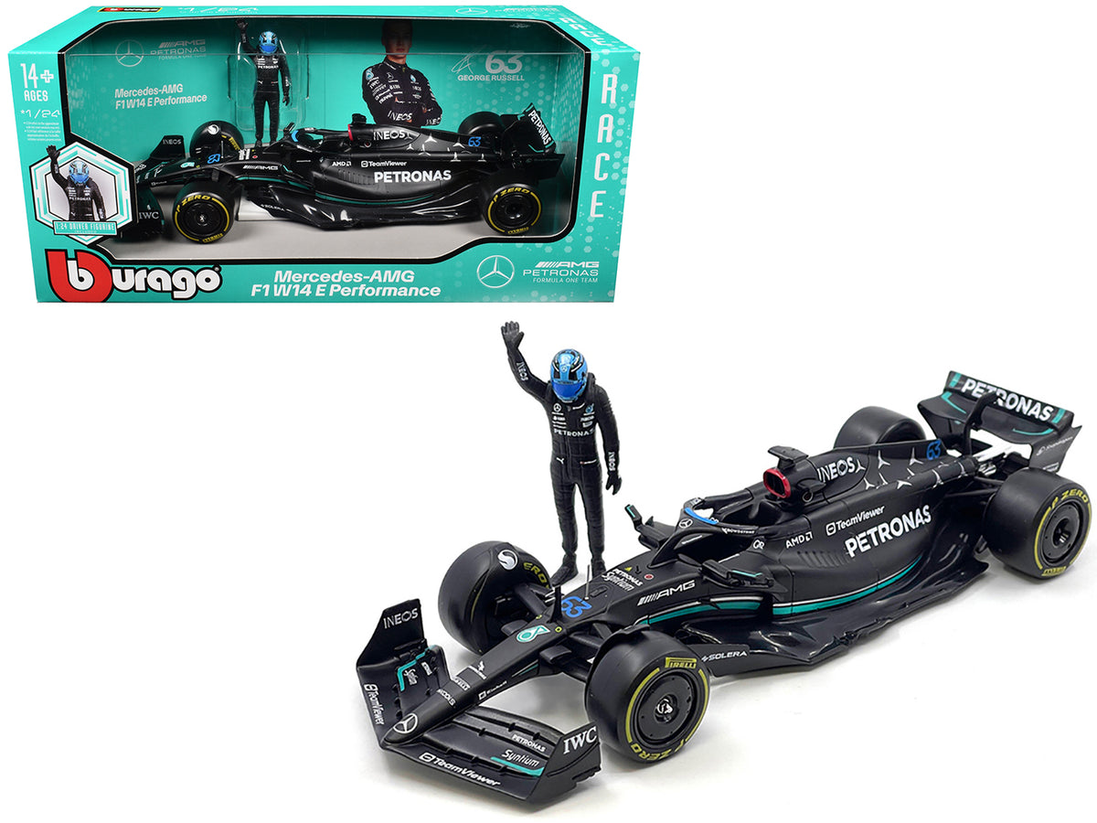 Mercedes-AMG W14 E Performance #63 George Russell 'Petronas' Formula One F1 World Championship (2023) with Driver Figure 1/24 Diecast Model Car by Bburago