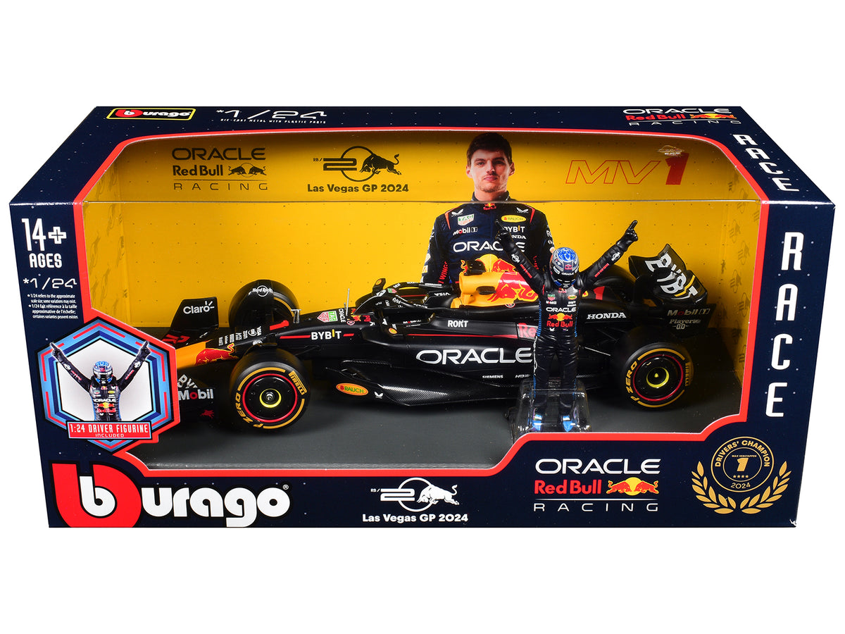 Red Bull Racing RB20 #1 Max Verstappen 'Oracle' Winner Formula One F1 Championship 'Drivers' Champion' (2024) with Driver Figure 1/24 Diecast Model Car by Bburago