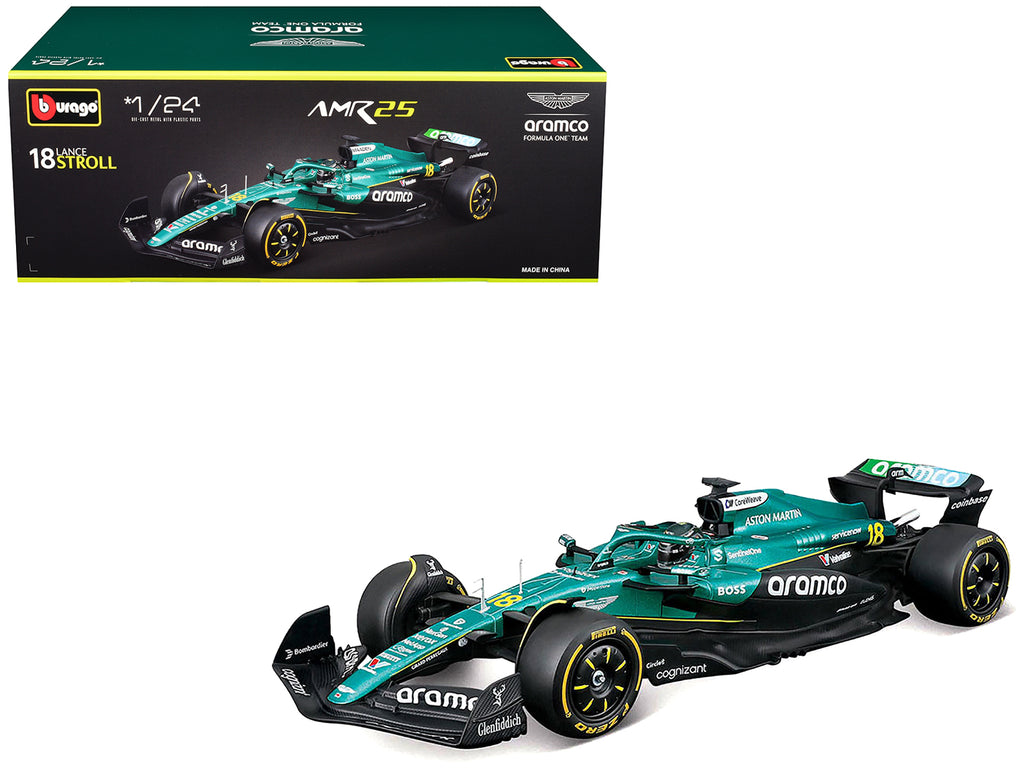 Aston Martin AMR25 #18 Lance Stroll 'Aramco' Formula One F1 'World Championship' (2025) 1/24 Diecast Model Car by Bburago