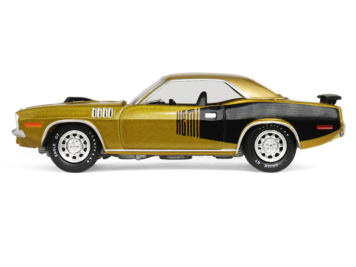 1971 Plymouth Hemi ‘Cuda Gold Metallic with Black Accents 'America 250 Edition' 'Anniversary Collection' Series 18 1/64 Diecast Model Car by Greenlight