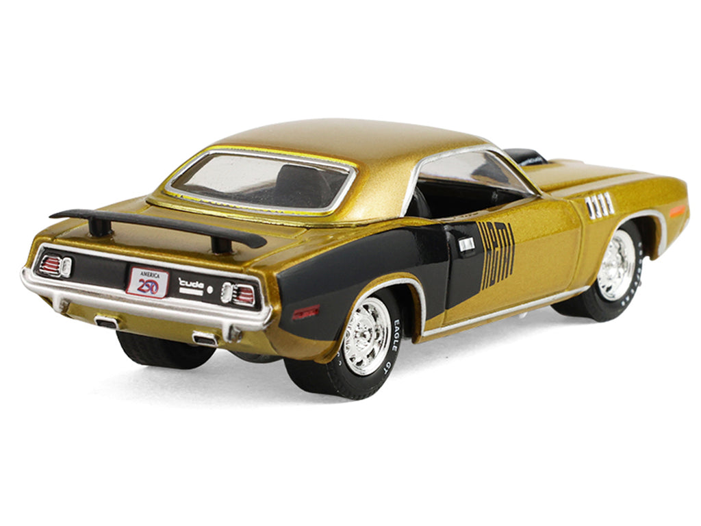 1971 Plymouth Hemi ‘Cuda Gold Metallic with Black Accents 'America 250 Edition' 'Anniversary Collection' Series 18 1/64 Diecast Model Car by Greenlight