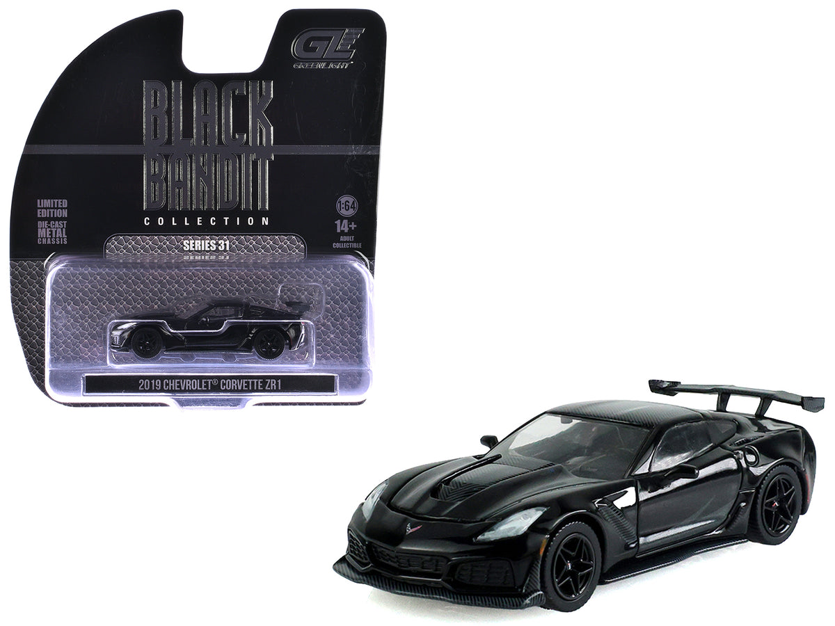 2019 Chevrolet Corvette ZR1 Black 'Black Bandit' Series 31 1/64 Diecast Model Car by Greenlight