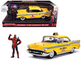 1957 Chevrolet Bel Air Taxi Yellow with Deadpool Diecast Figurine 'Marvel' Series 1/24 Diecast Model Car by Jada