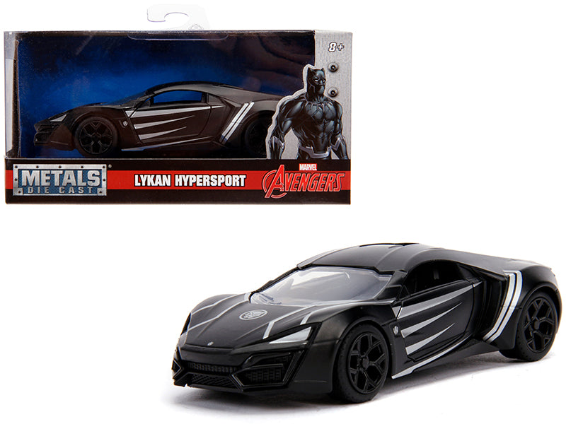 Lykan Hypersport Matt Black 'Black Panther' Theme 'Avengers' 'Marvel' Series 1/32 Diecast Model Car by Jada