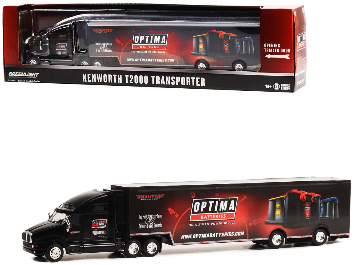 Kenworth T2000 Transporter Black 'OPTIMA Batteries: The Ultimate Power Source' 'Hobby Exclusive' Series 1/64 Diecast Model by Greenlight