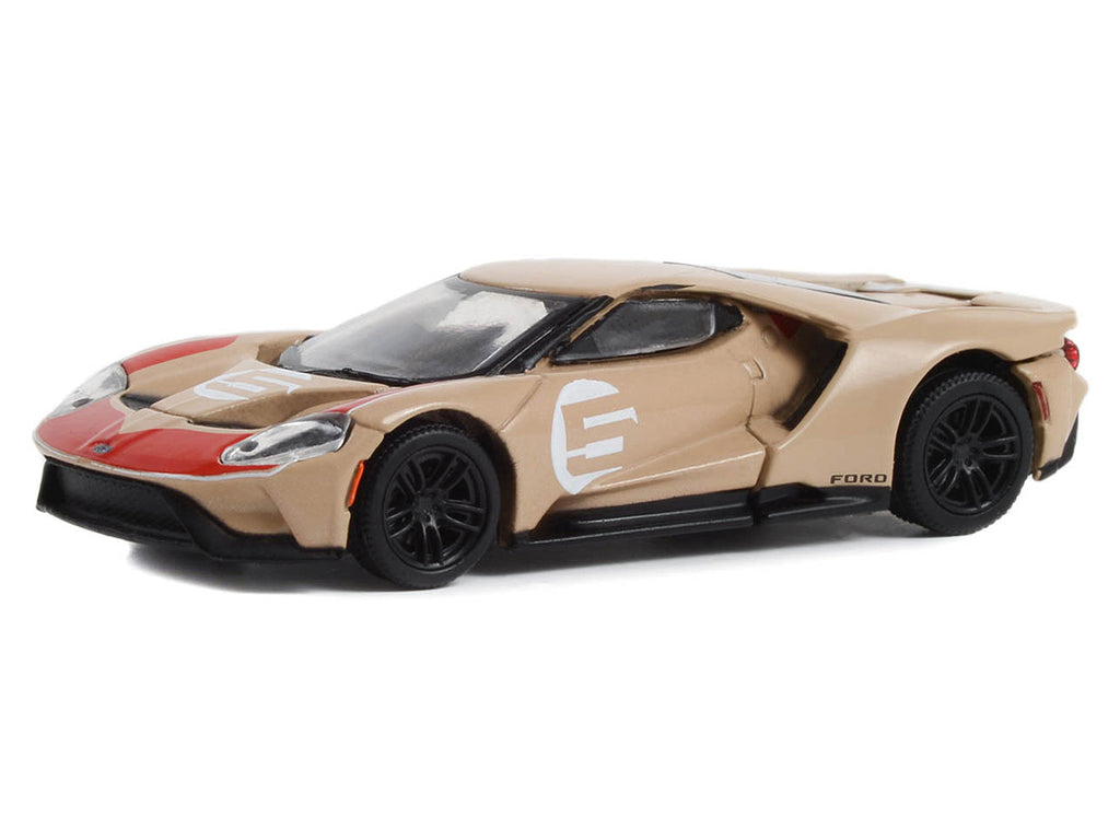 2022 Ford GT Heritage Edition #5 Holman-Moody '1966 24 Hours of Le Mans Ford 1-2-3 Sweep Tribute' Gold Metallic with Red Accents 'Hobby Exclusive' Series 1/64 Diecast Model Car by Greenlight