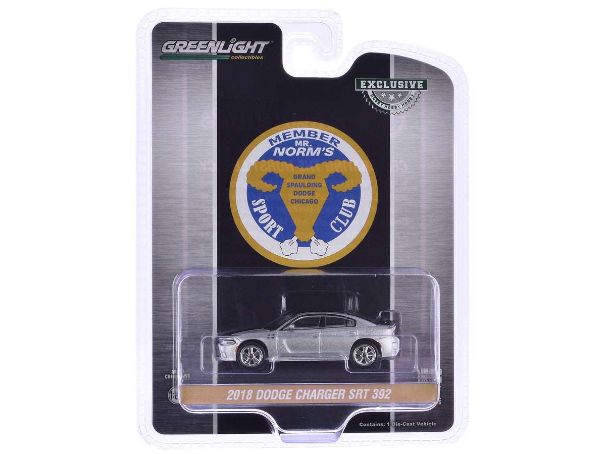 2018 Dodge Charger SRT 392 Silver Metallic with Black Stripe 'Mr. Norm Heritage GSS Charger' 'Hobby Exclusive' Series 1/64 Diecast Model Car by Greenlight