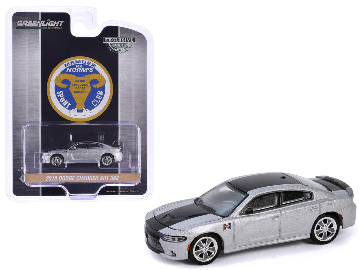 2018 Dodge Charger SRT 392 Silver Metallic with Black Stripe 'Mr. Norm Heritage GSS Charger' 'Hobby Exclusive' Series 1/64 Diecast Model Car by Greenlight