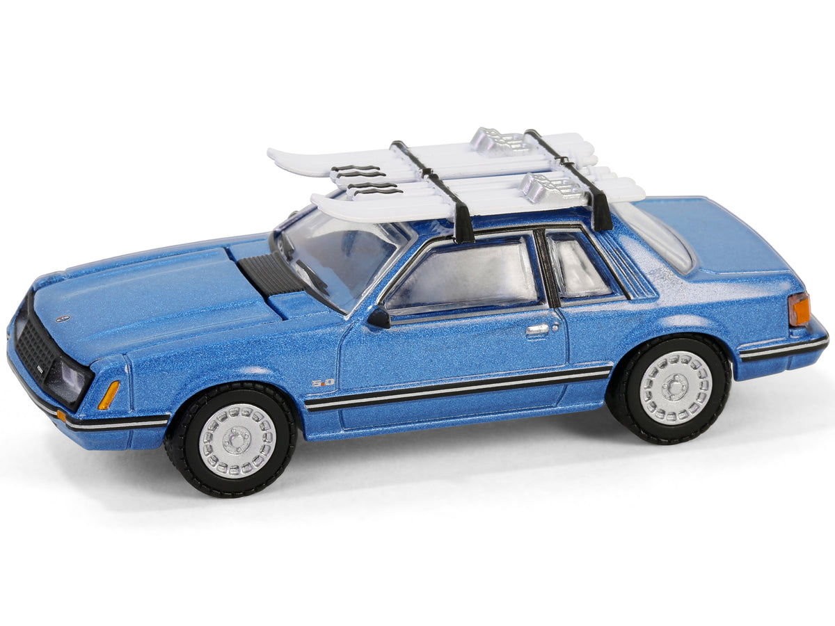 1981 Ford Mustang Ghia Coupe Blue Glow Metallic with Ski Roof Rack 'Hobby Exclusive' Series 1/64 Diecast Model Car by Greenlight