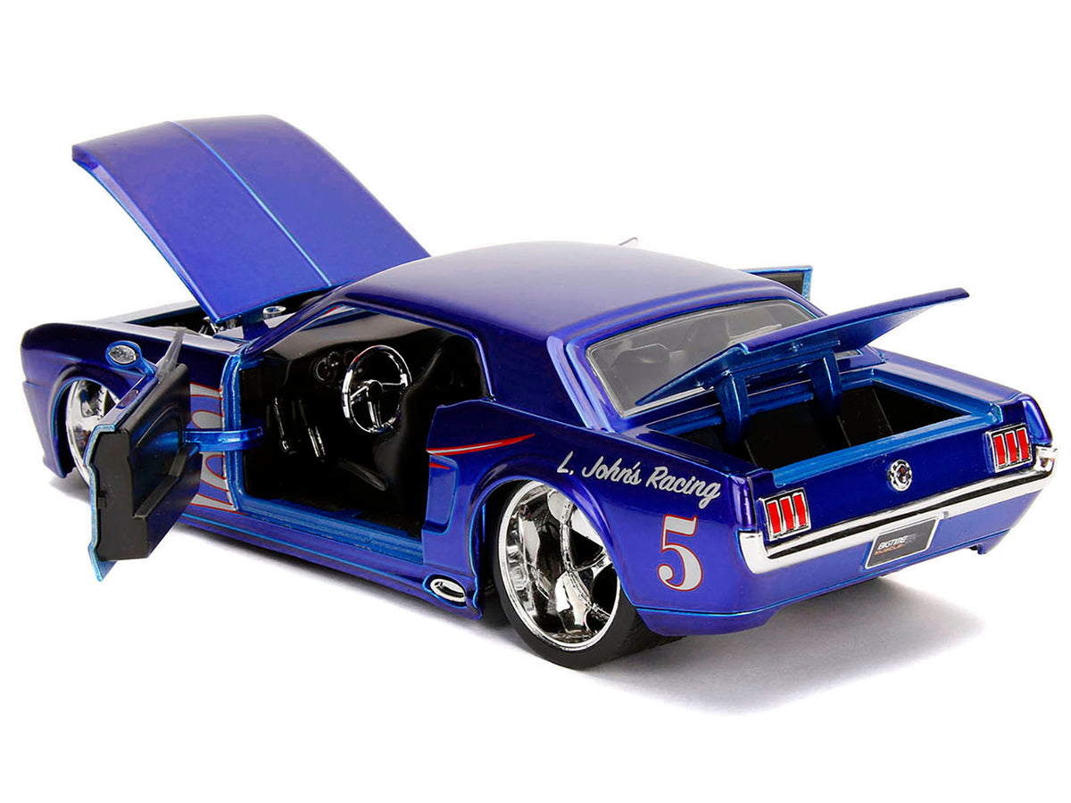 1965 Ford Mustang #5 'L. John's Racing' Candy Blue with Flame Graphics 'Bigtime Muscle' Series 1/24 Diecast Model Car by Jada