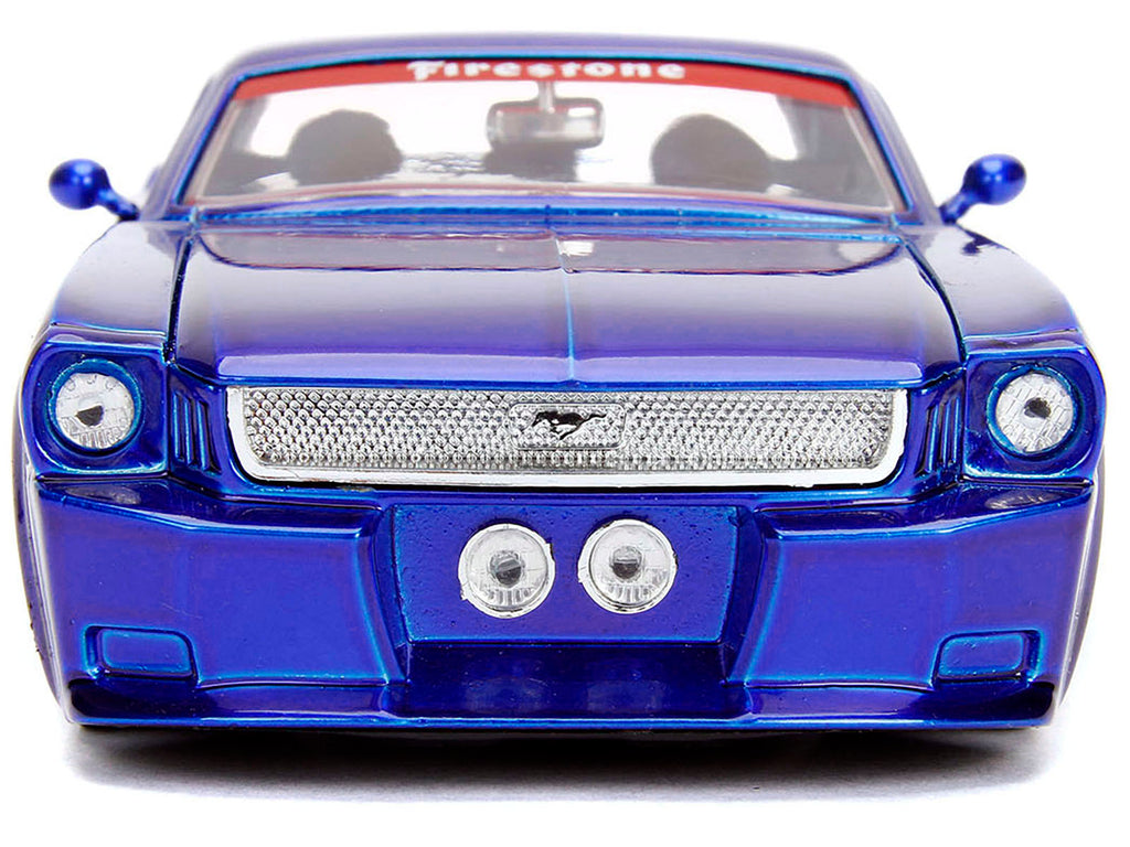 1965 Ford Mustang #5 'L. John's Racing' Candy Blue with Flame Graphics 'Bigtime Muscle' Series 1/24 Diecast Model Car by Jada