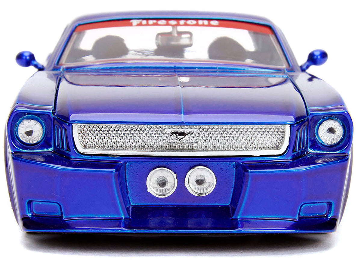 1965 Ford Mustang #5 'L. John's Racing' Candy Blue with Flame Graphics 'Bigtime Muscle' Series 1/24 Diecast Model Car by Jada