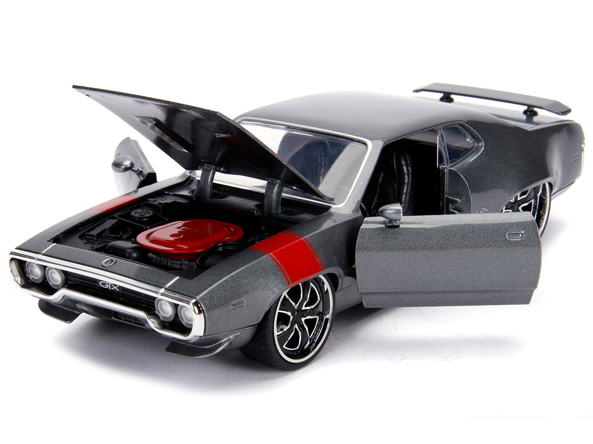 1972 Plymouth GTX 440 Metallic Gray with Red Stripe 'Bigtime Muscle' 1/24 Diecast Model Car by Jada