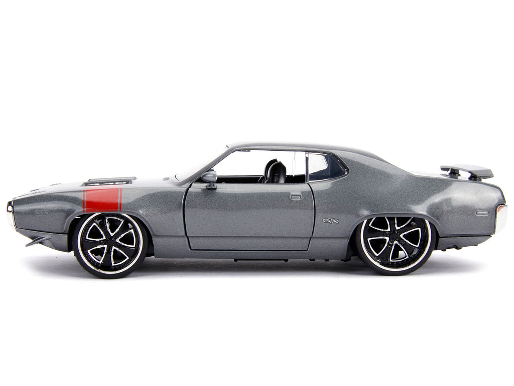 1972 Plymouth GTX 440 Metallic Gray with Red Stripe 'Bigtime Muscle' 1/24 Diecast Model Car by Jada